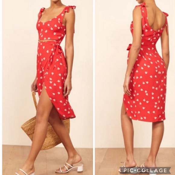 Reformation “Belinda” Wrap Cutout Sheath Dress In Jeanne Red Floral Print - Picture 2 of 6